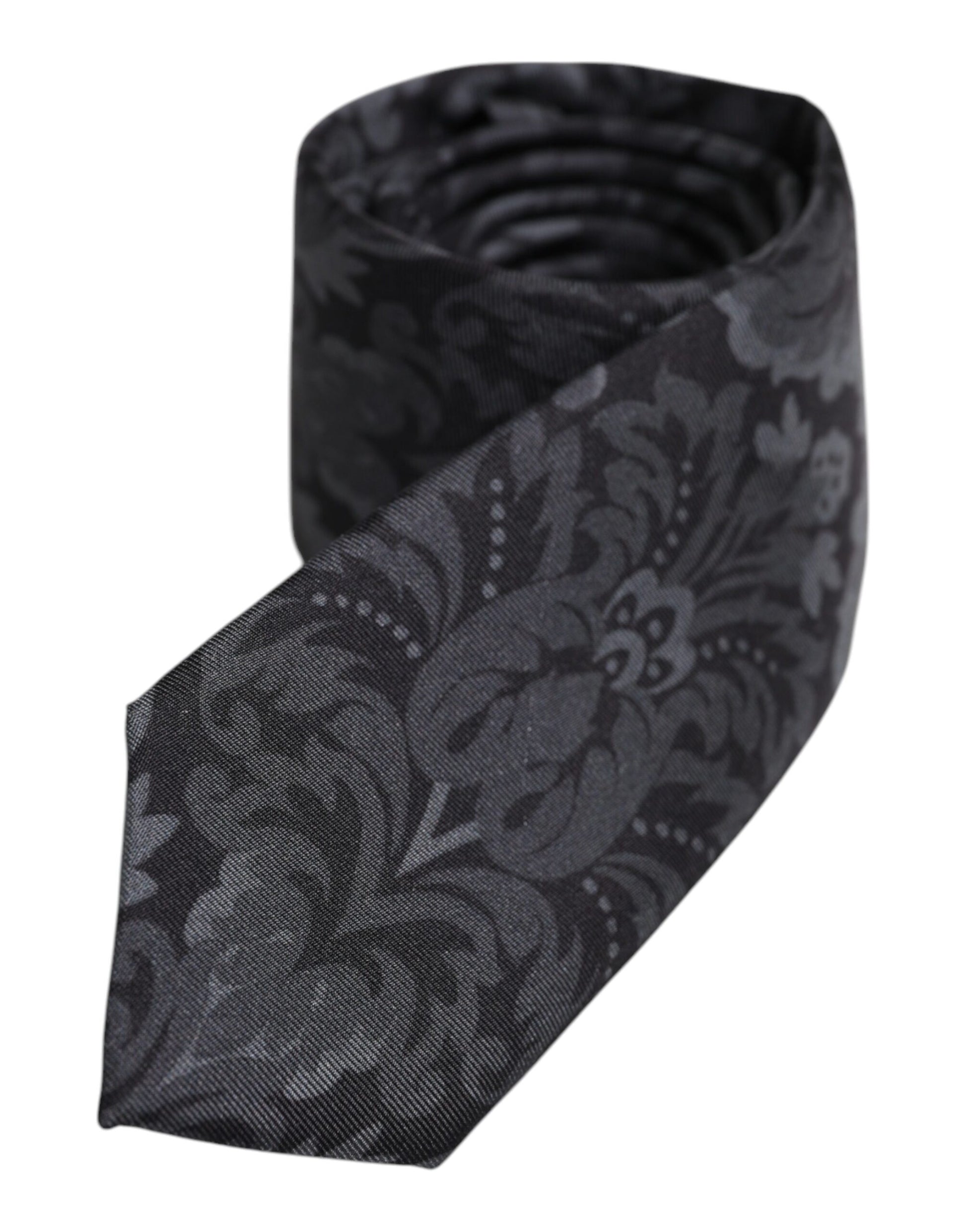 Black Gray Flower Print Adjustable Necktie Tie