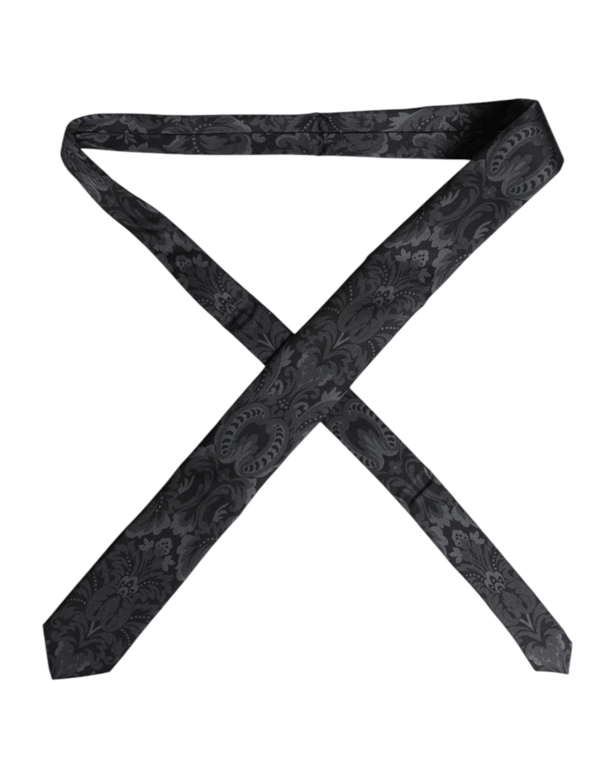 Black Gray Flower Print Adjustable Necktie Tie