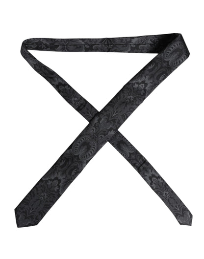 Black Gray Flower Print Adjustable Necktie Tie