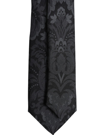 Black Gray Flower Print Adjustable Necktie Tie