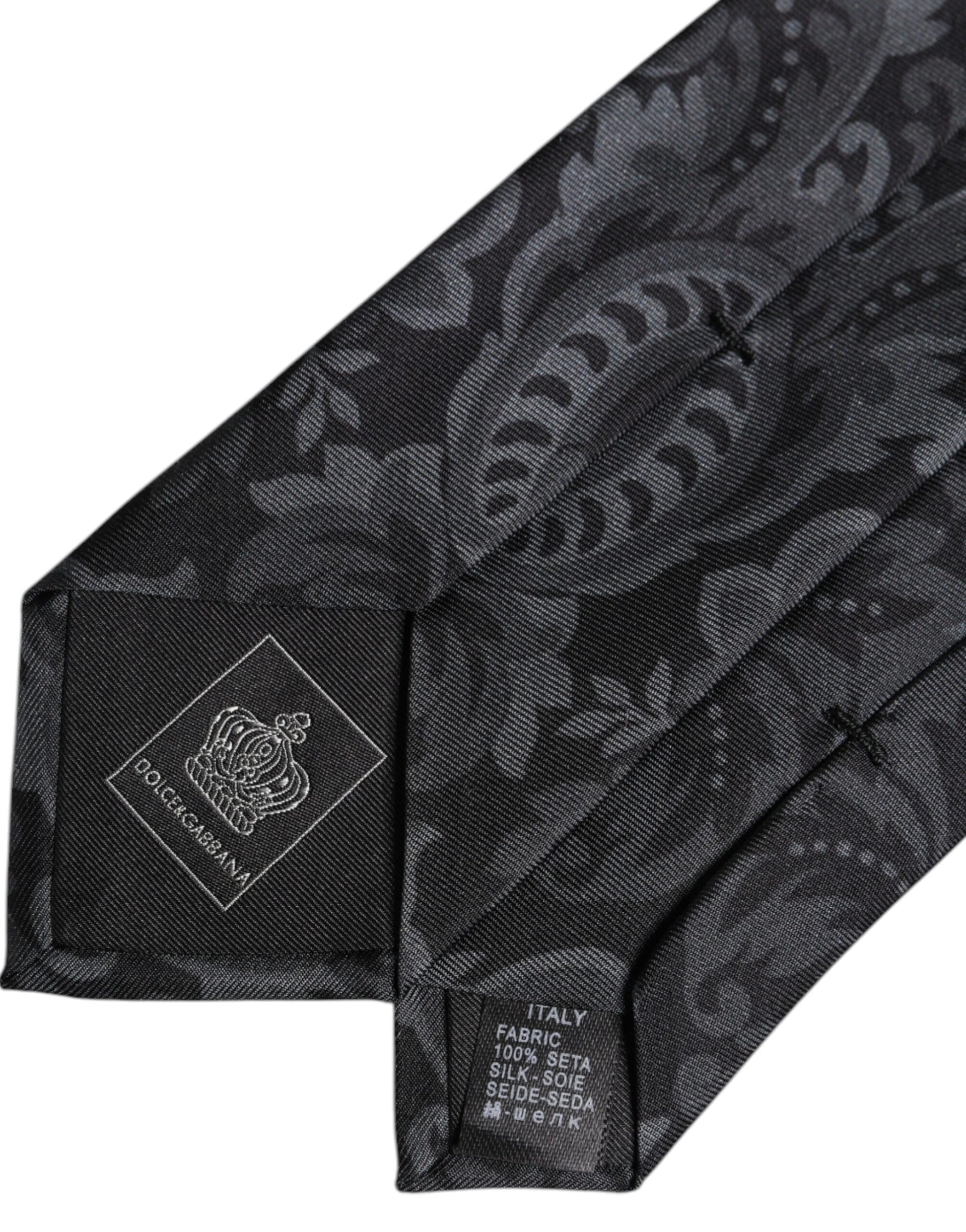 Black Gray Flower Print Adjustable Necktie Tie