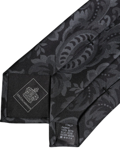 Black Gray Flower Print Adjustable Necktie Tie