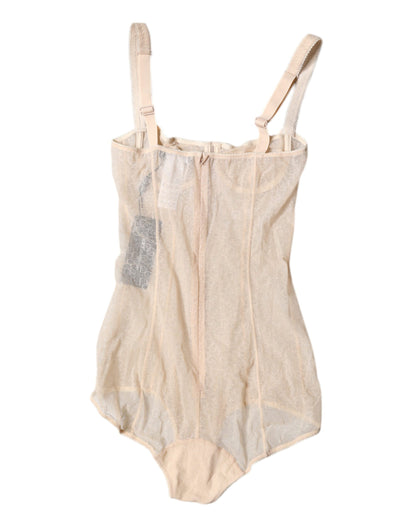Beige Tulle Balconette Bra Bodysuit Underwear