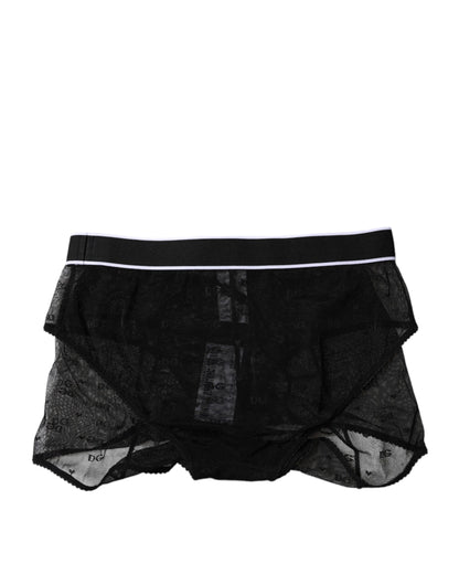 Black Tulle Nylon Mid Waist Panty Underwear