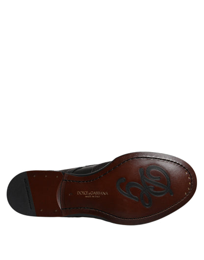 Black Embroidered Classic Leather Derby Dress Shoes