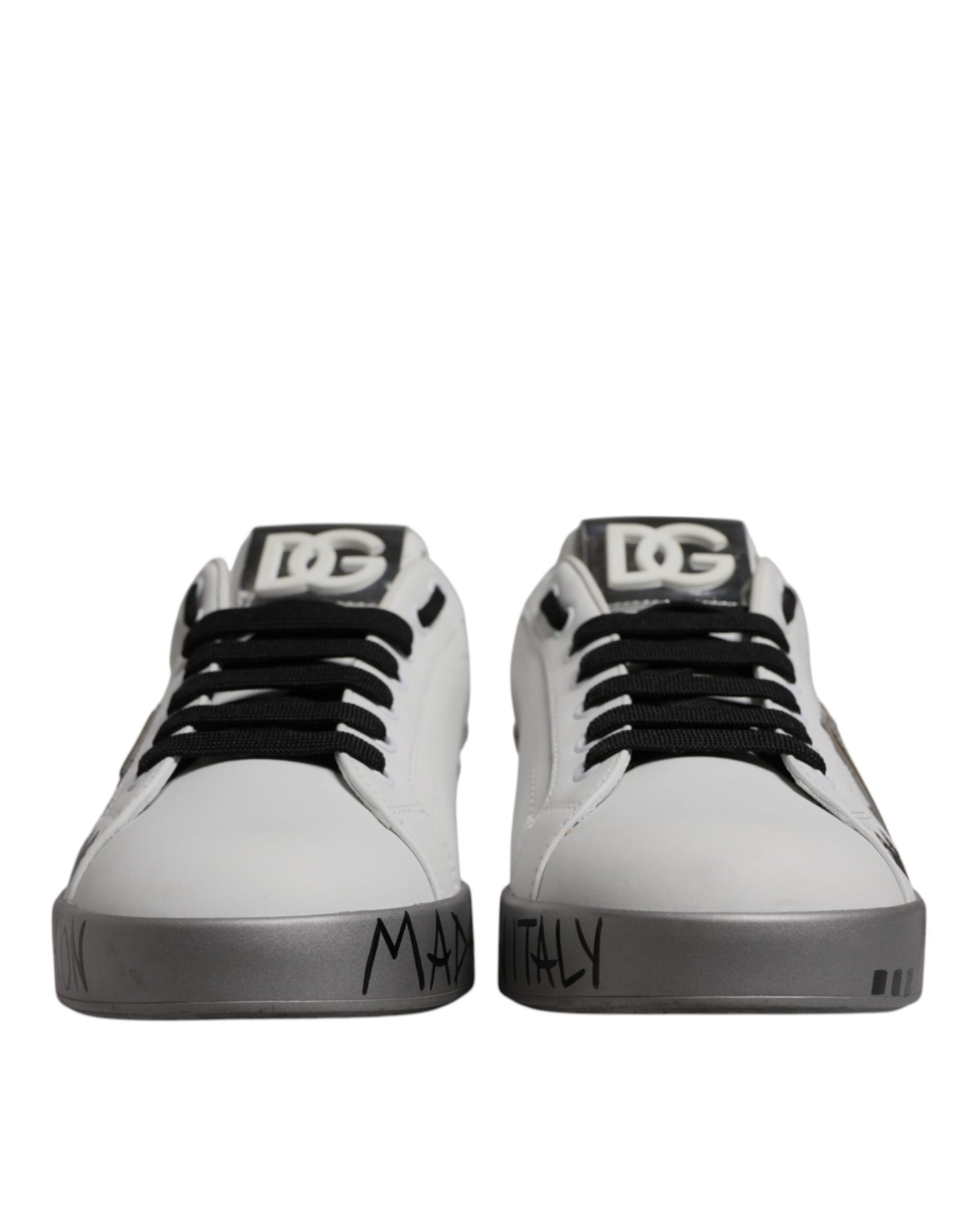 White Silver Crystal Logo Portofino Sneakers Shoes