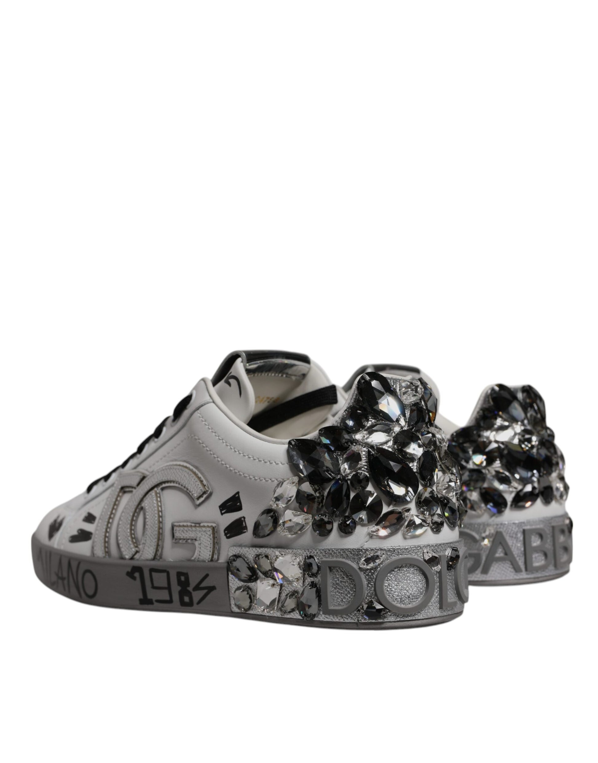 White Silver Crystal Logo Portofino Sneakers Shoes