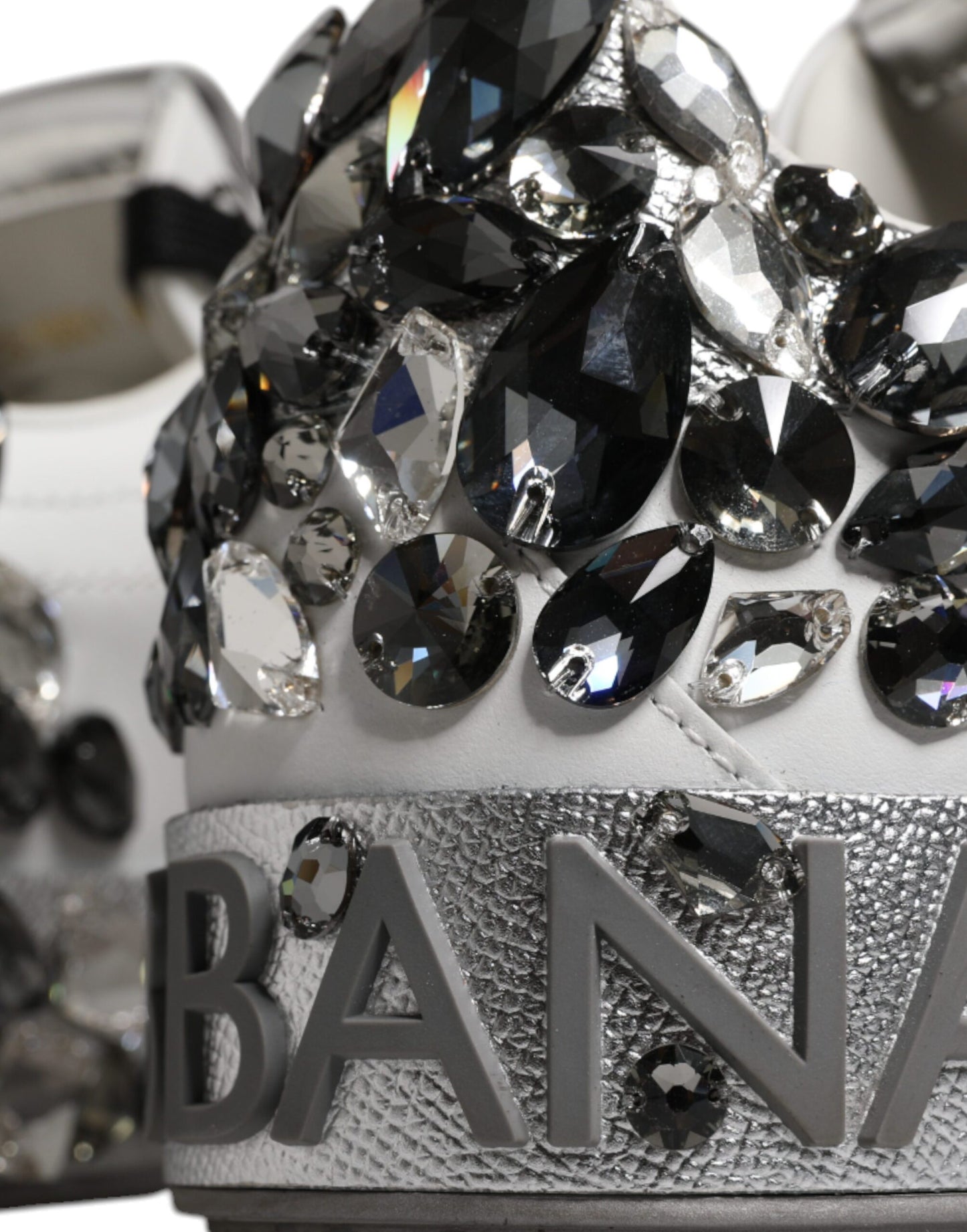 White Silver Crystal Logo Portofino Sneakers Shoes