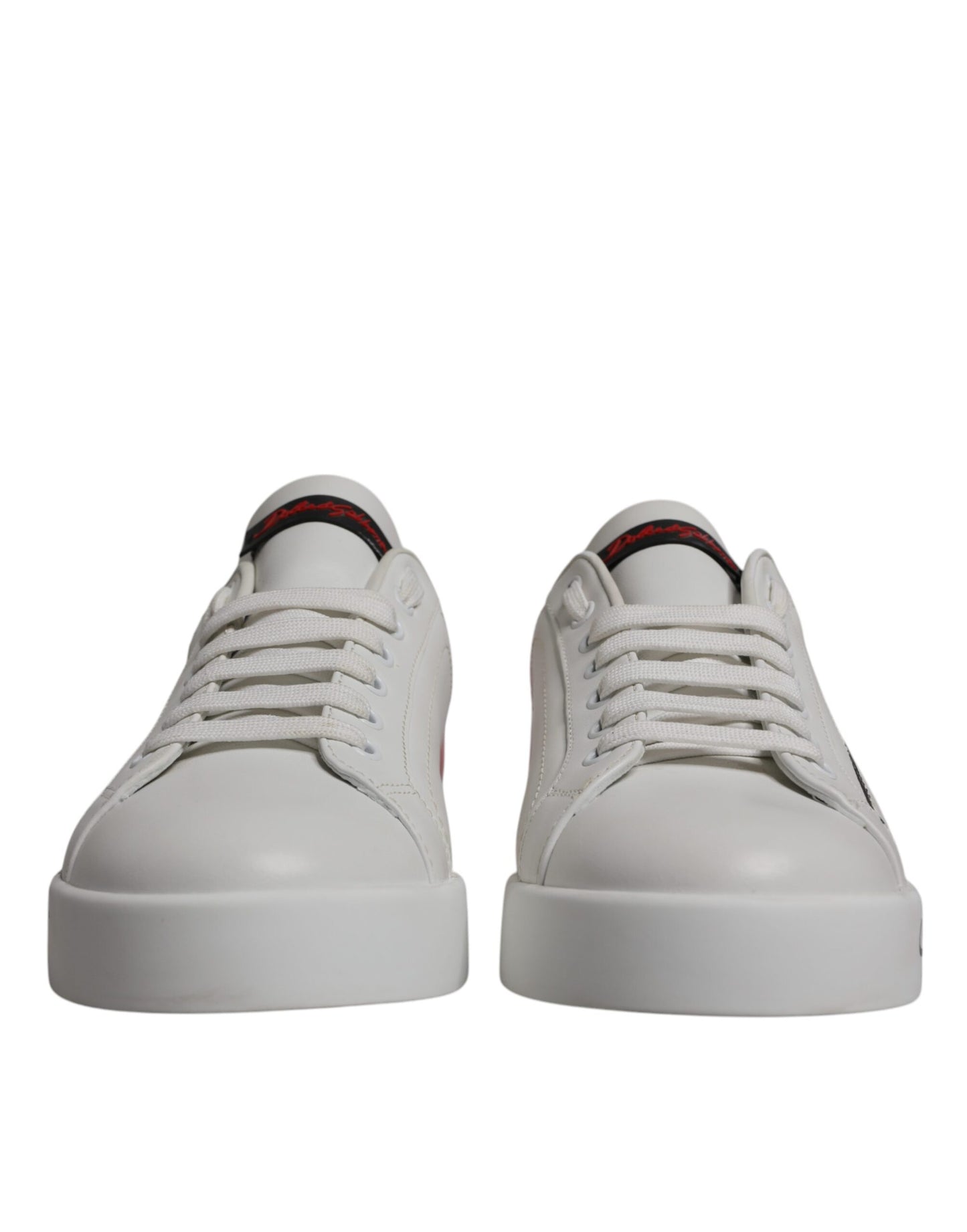 White Red Leather Logo Low Top Sneakers Shoes