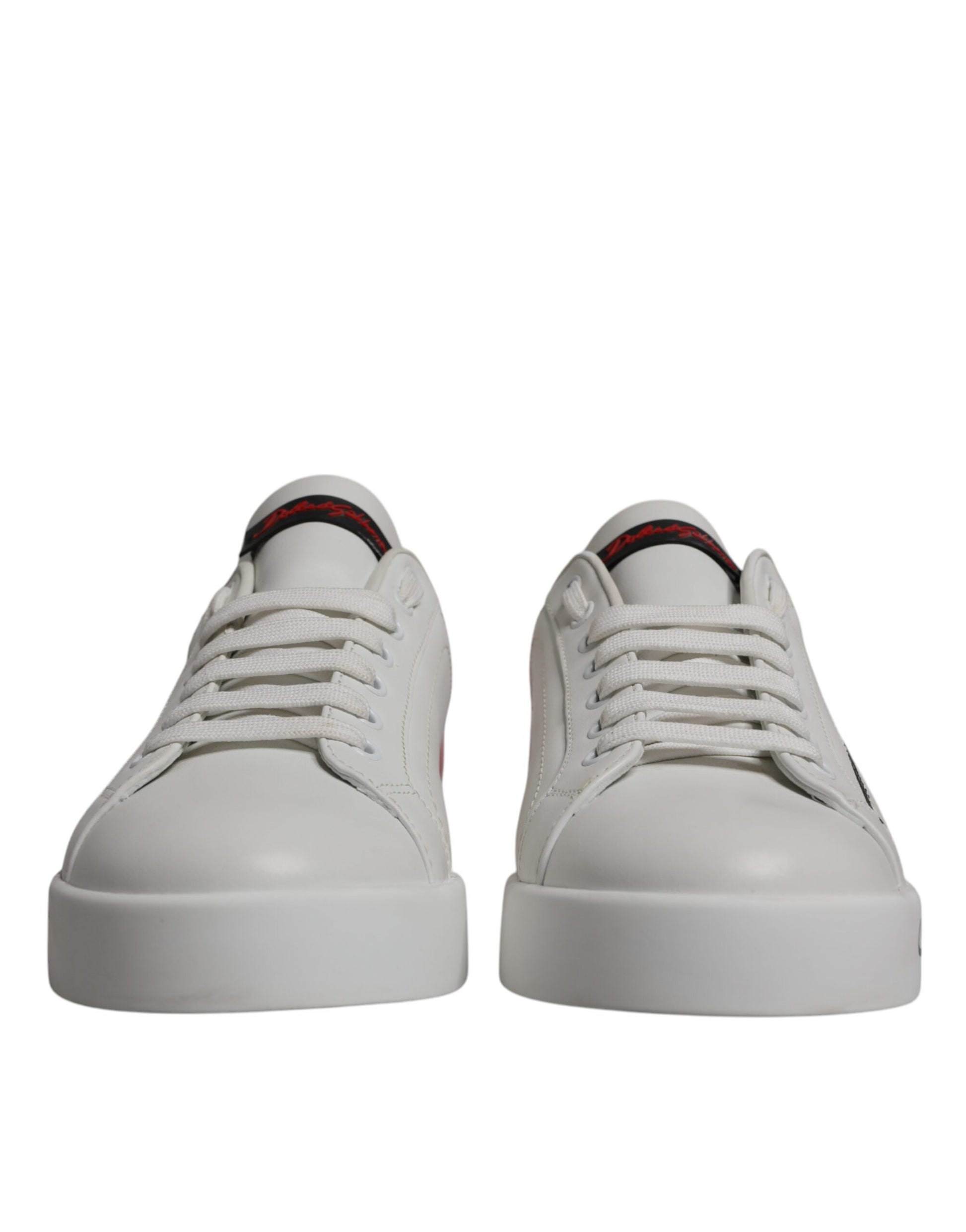 White Red Leather Logo Low Top Sneakers Shoes