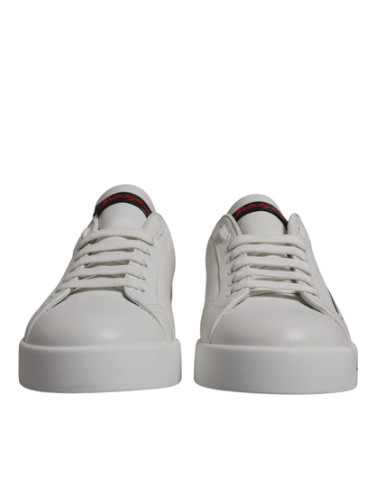 White Red Leather Logo Low Top Sneakers Shoes