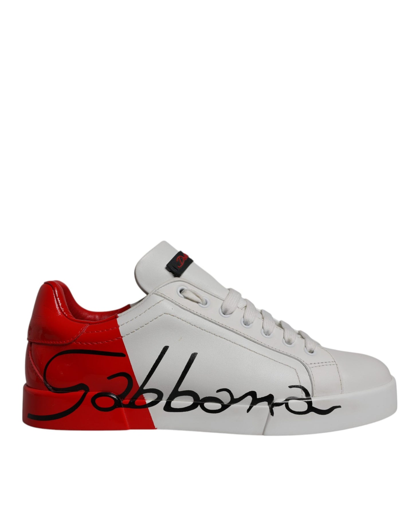 White Red Leather Logo Low Top Sneakers Shoes