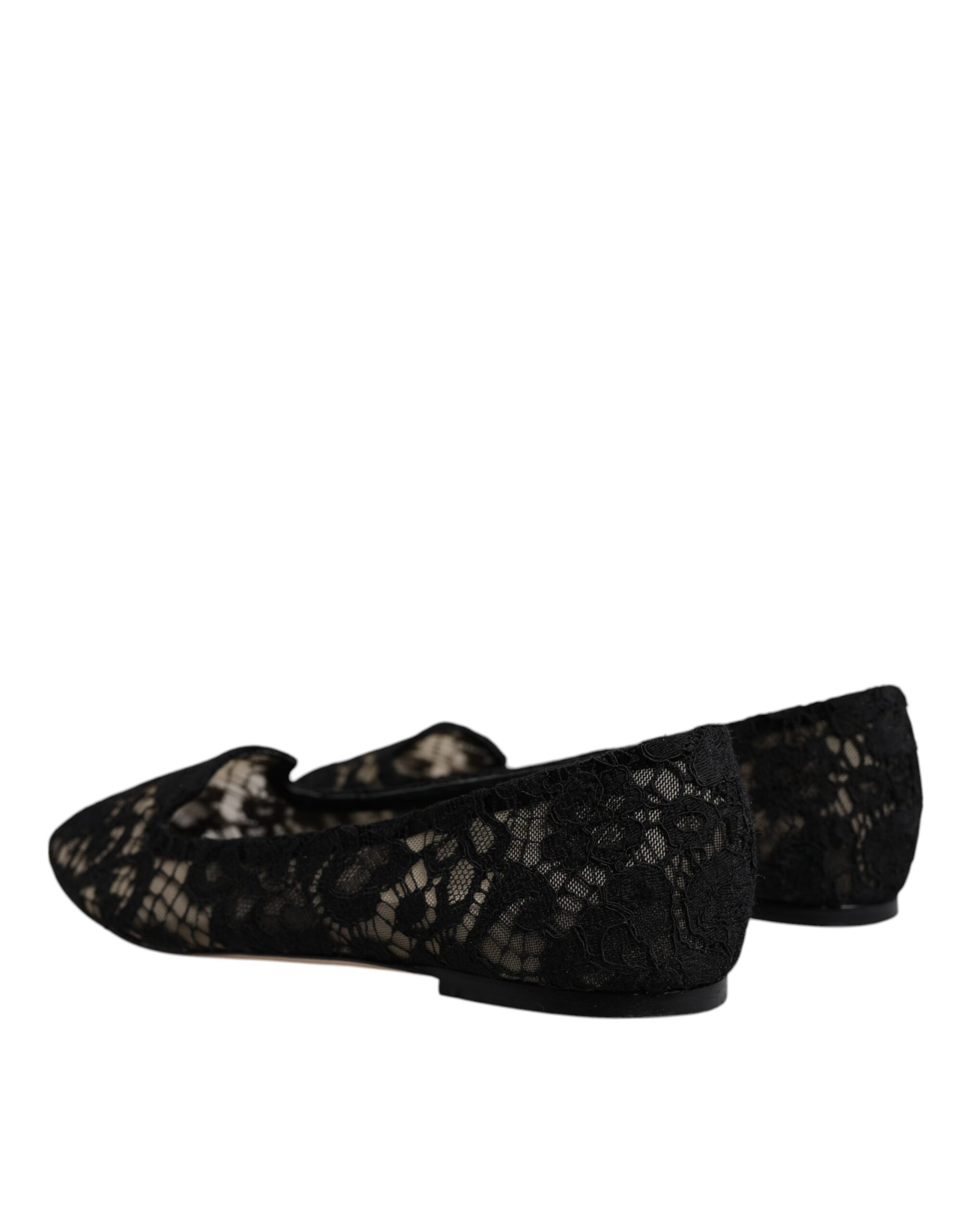 Black Taormina Lace Slip On Flats Shoes