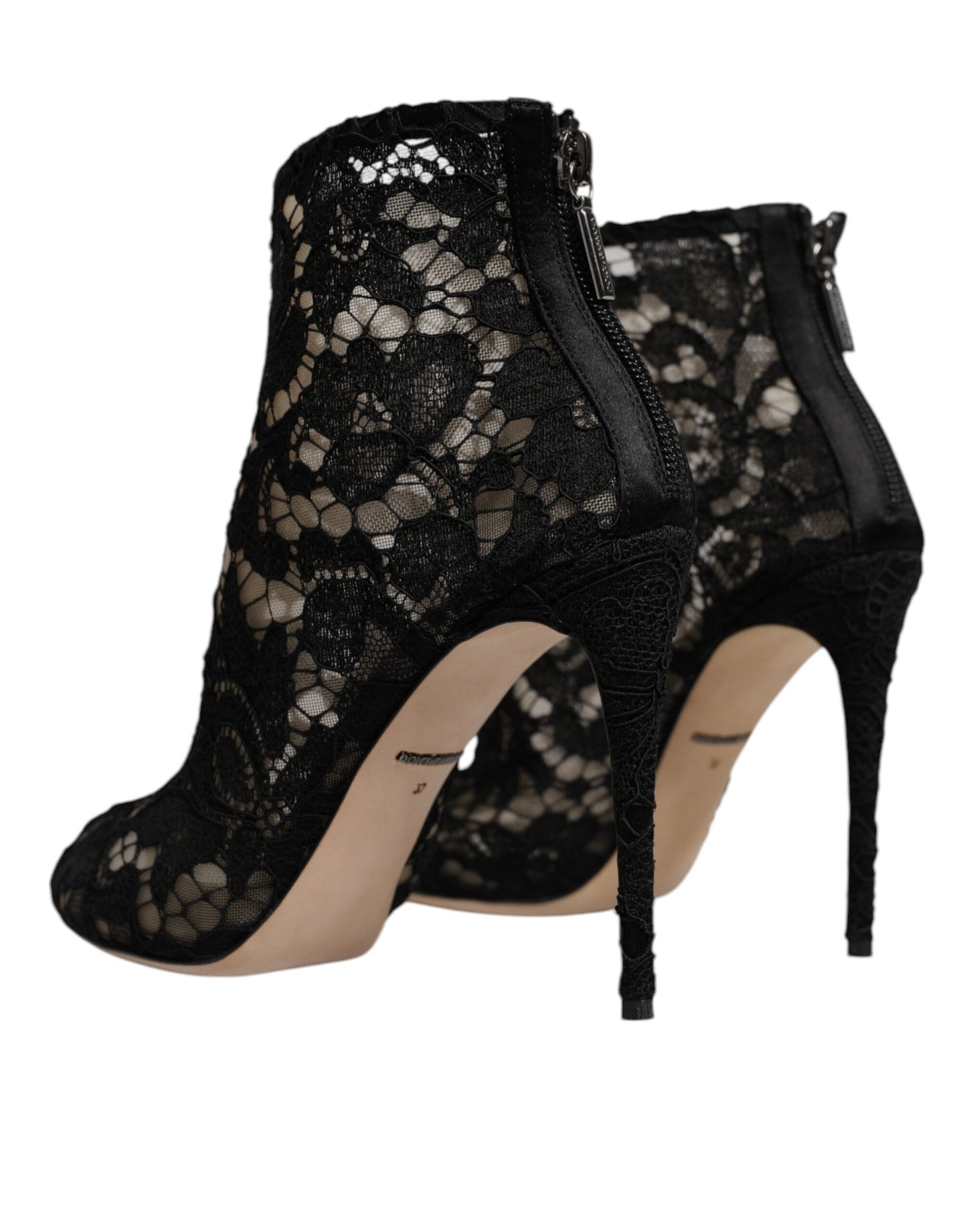 Black Floral Lace Heels Ankle Boots Shoes