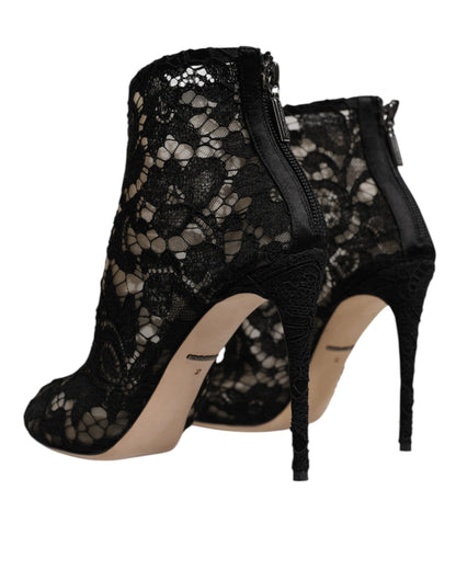 Black Floral Lace Heels Ankle Boots Shoes