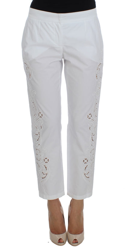 Pantalones de vestir elegantes con aberturas florales en color blanco