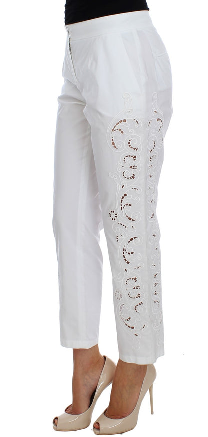 Pantalones de vestir elegantes con aberturas florales en color blanco