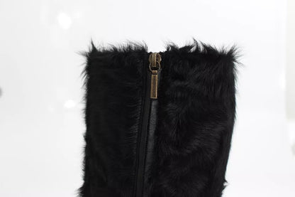 Black Xiangao Lamb Fur Leather Boots Shoes