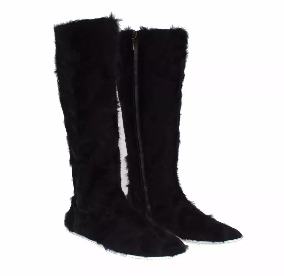 Black Xiangao Lamb Fur Leather Boots Shoes