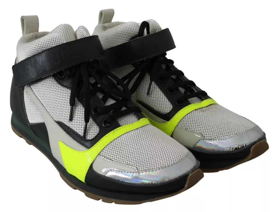 Fog Gray Neon Green Black Lace-Up Strap Shoes