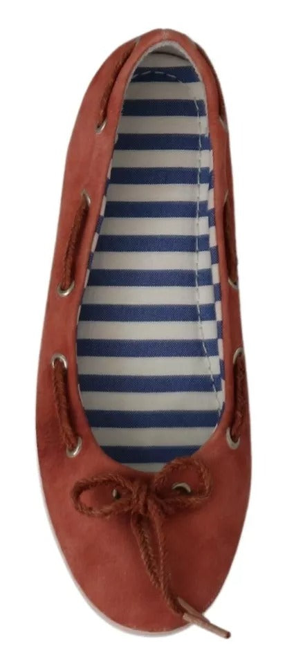 Coral Suede Lace Bow Loafers Ballet Flat Shoes