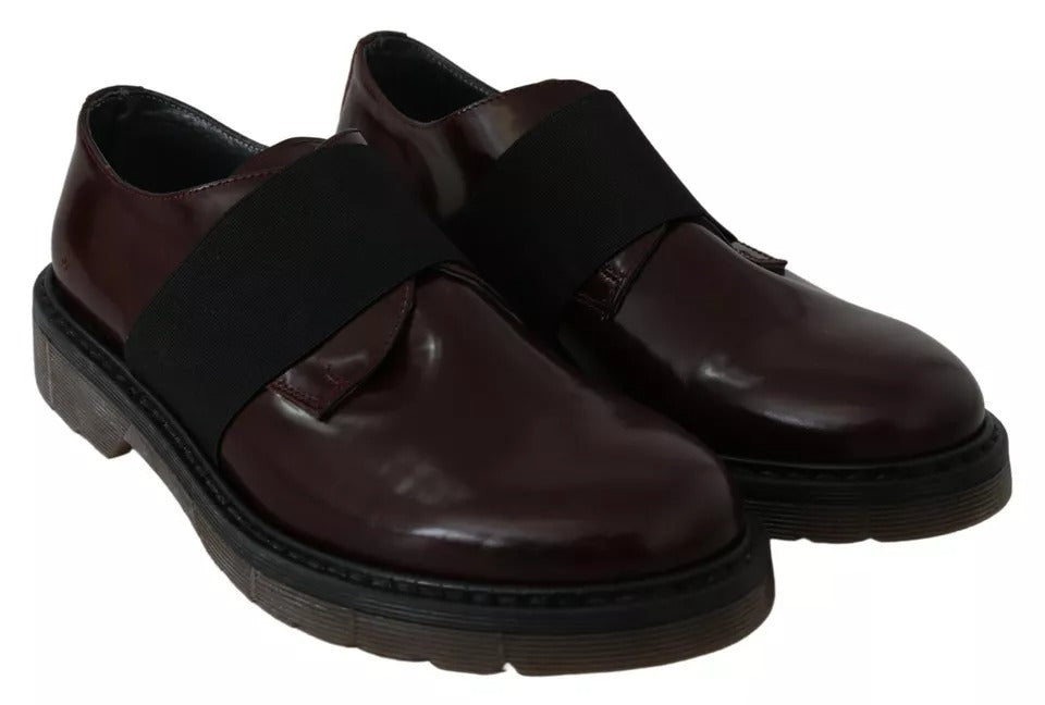 Dark Brown Leather Elastic Strap Shoes