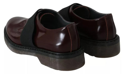 Dark Brown Leather Elastic Strap Shoes