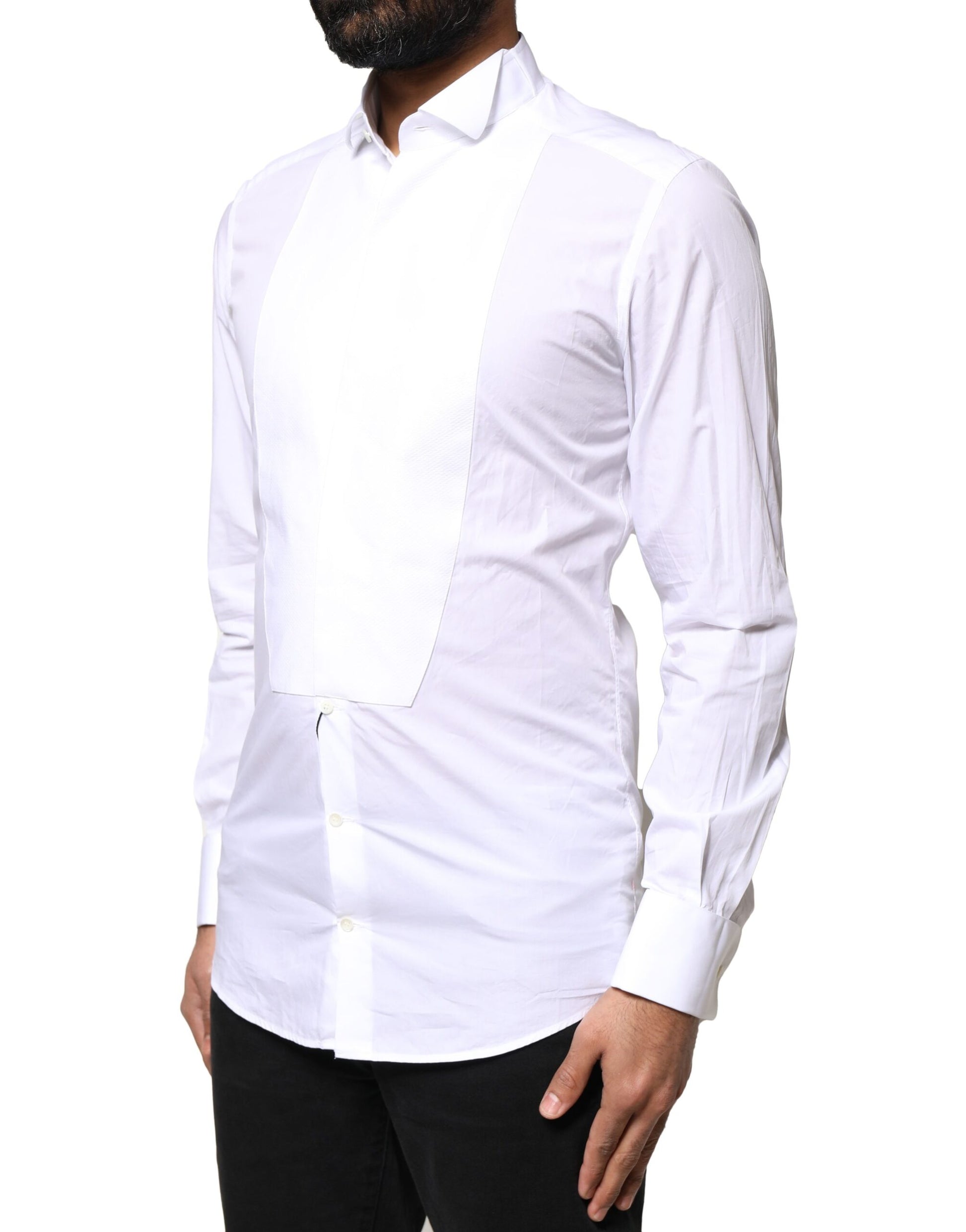 White GOLD CottonPoplin Bib Formal Dress Shirt