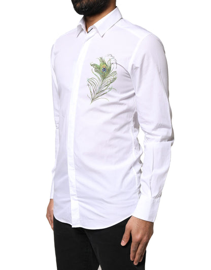 White Cotton Peacock Feather GOLD Formal Shirt