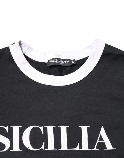 Black Sicilia Crew Neck Short Sleeve T-shirt