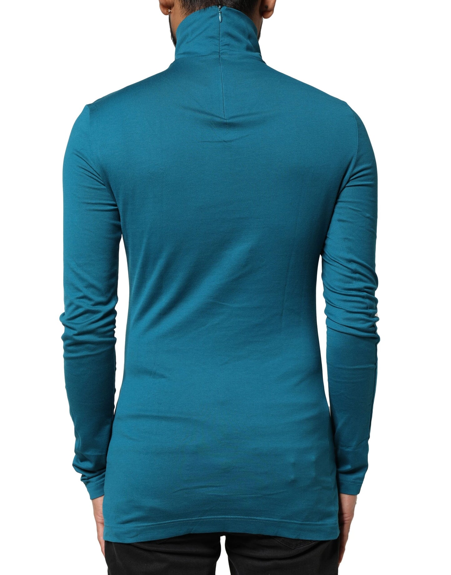 Blue Cotton Turtleneck Long Sleeves Sweater