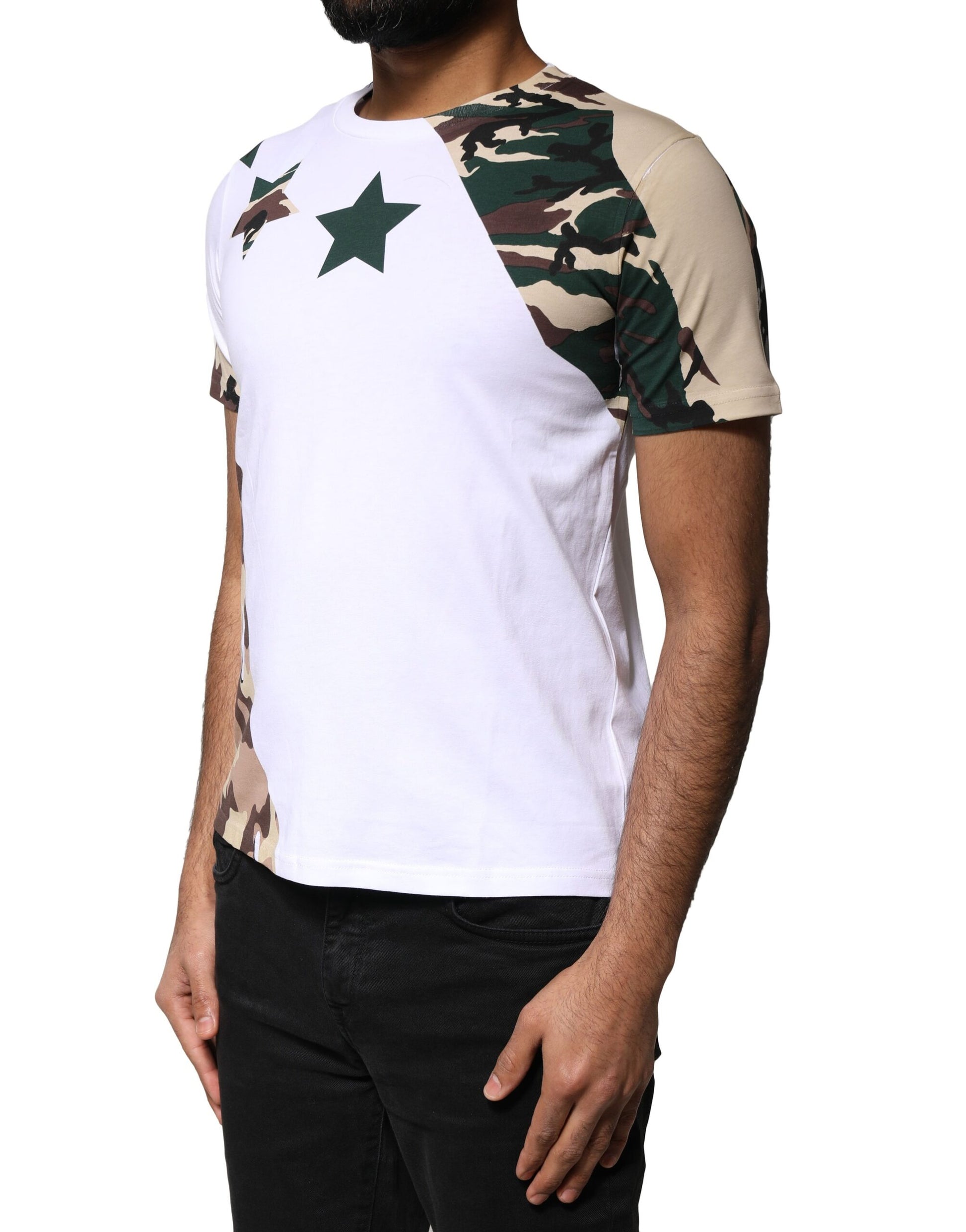 White Camouflage Stars Crew Neck T-shirt