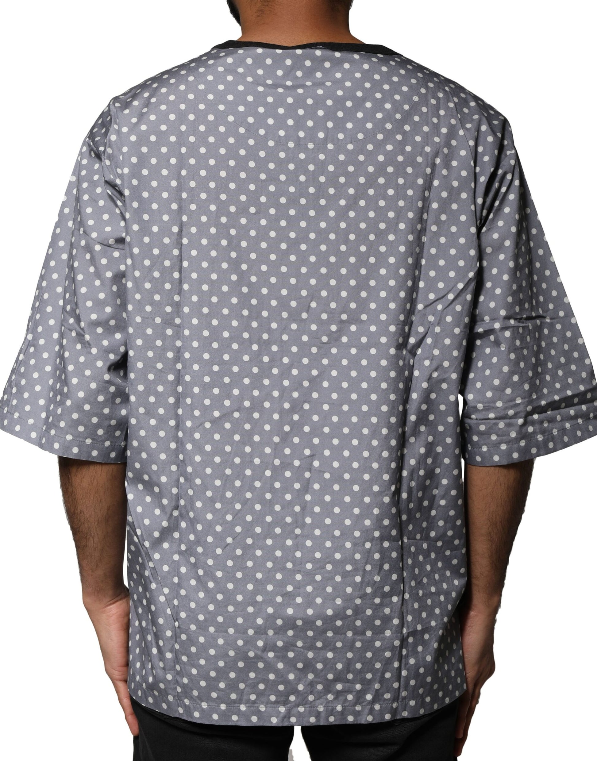 Gray Polka Dot Pin-Up Print Crew Neck T-shirt