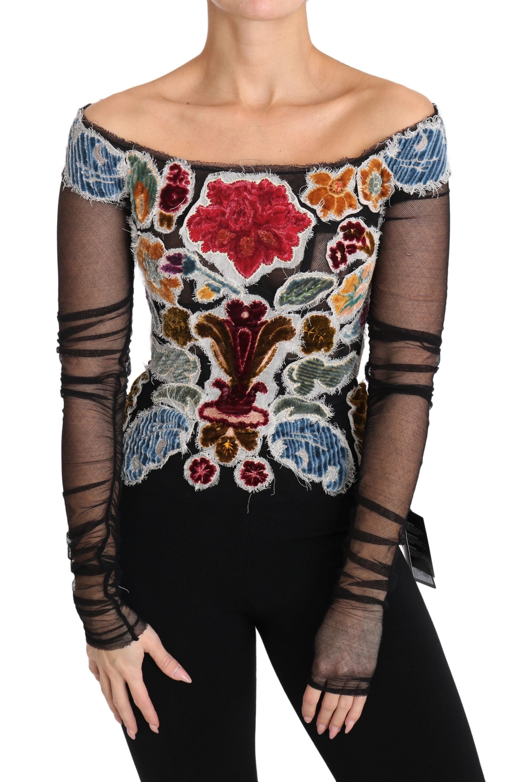 Elegant Floral Applique Long Sleeve Top