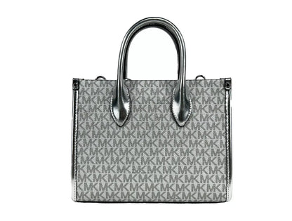 Mirella Signature Small Top Zip Tote Bag Silver