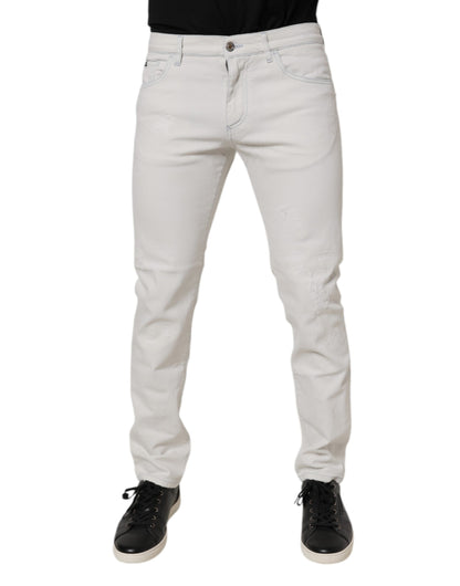 White Cotton Stretch Skinny Slim Denim Jeans