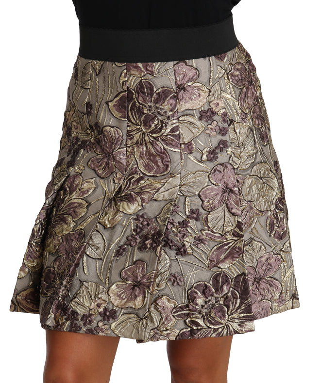 Elegante falda de jacquard con estampado floral en forma de A