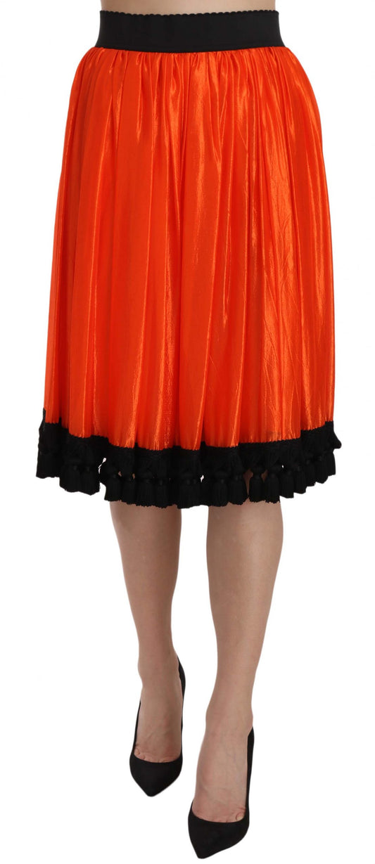 Falda de talle alto hasta la rodilla en color negro y naranja