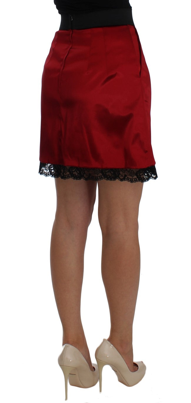 Elegant Red Lace High-Waist Skirt