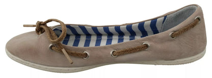 Beige Suede Lace Bow Loafers Ballet Flat Shoes