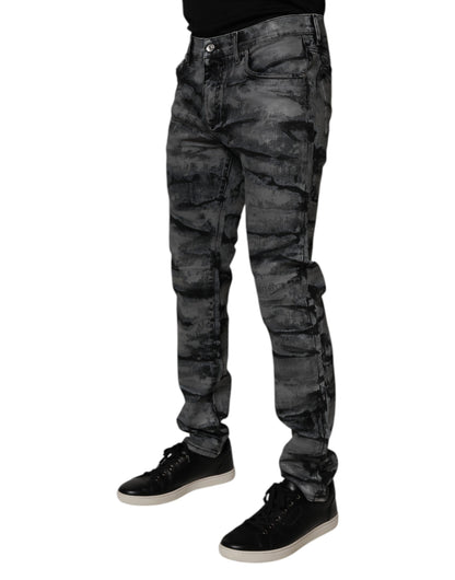Gray Tie Dye Cotton Skinny Men Denim Jeans