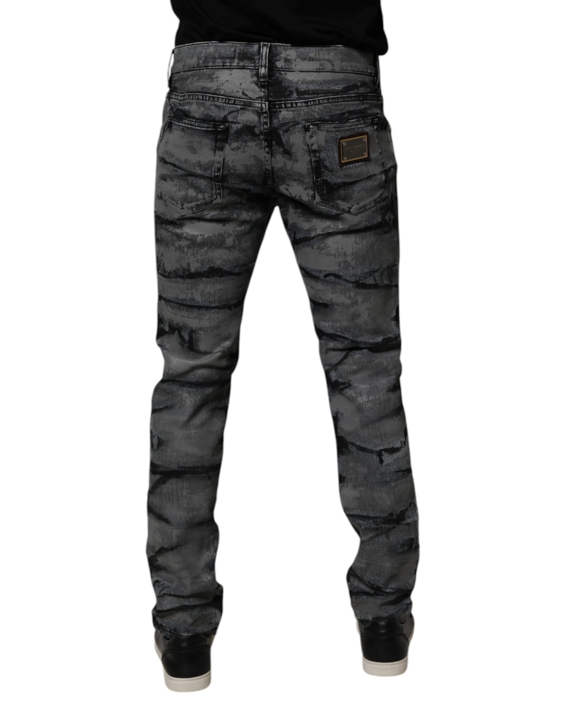 Gray Tie Dye Cotton Skinny Men Denim Jeans