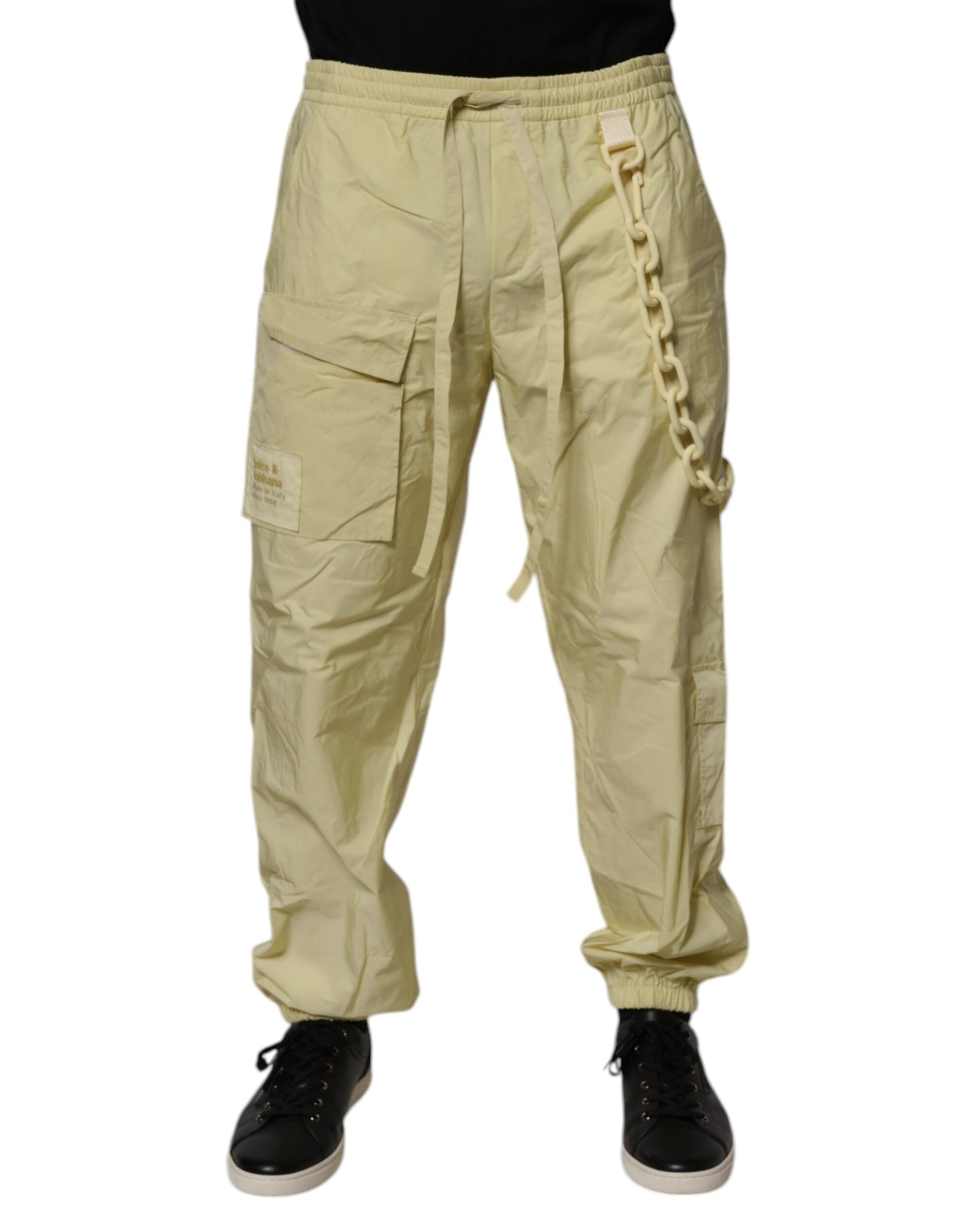 Yellow Nylon Cargo Chain Men Jogger Pants