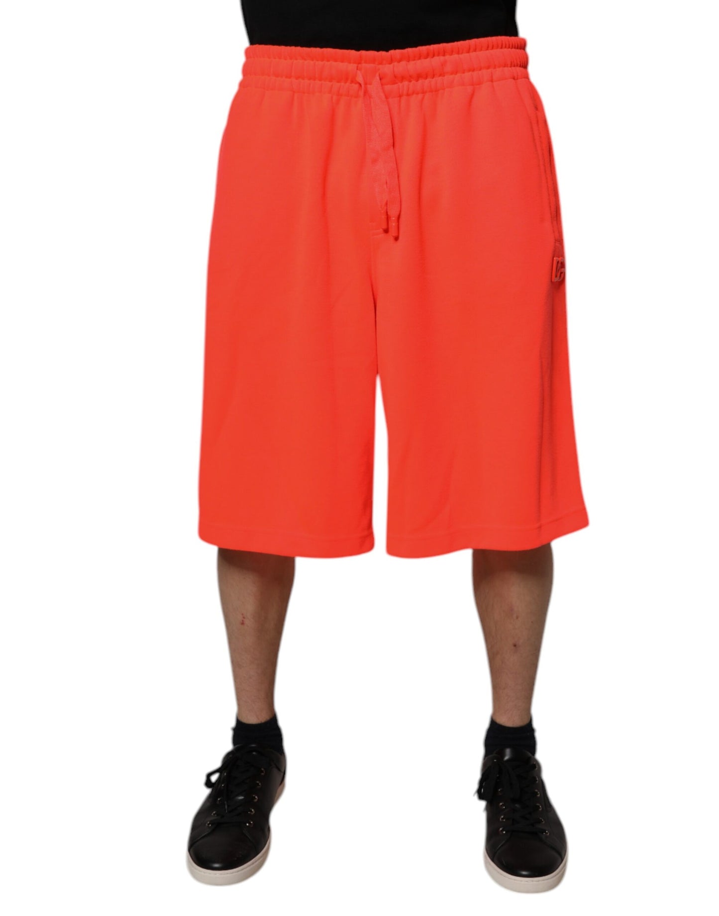 Red Polyester Mid Waist Men Bermuda Shorts