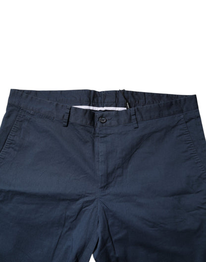 Blue Cotton Mid Waist Men Bermuda Shorts