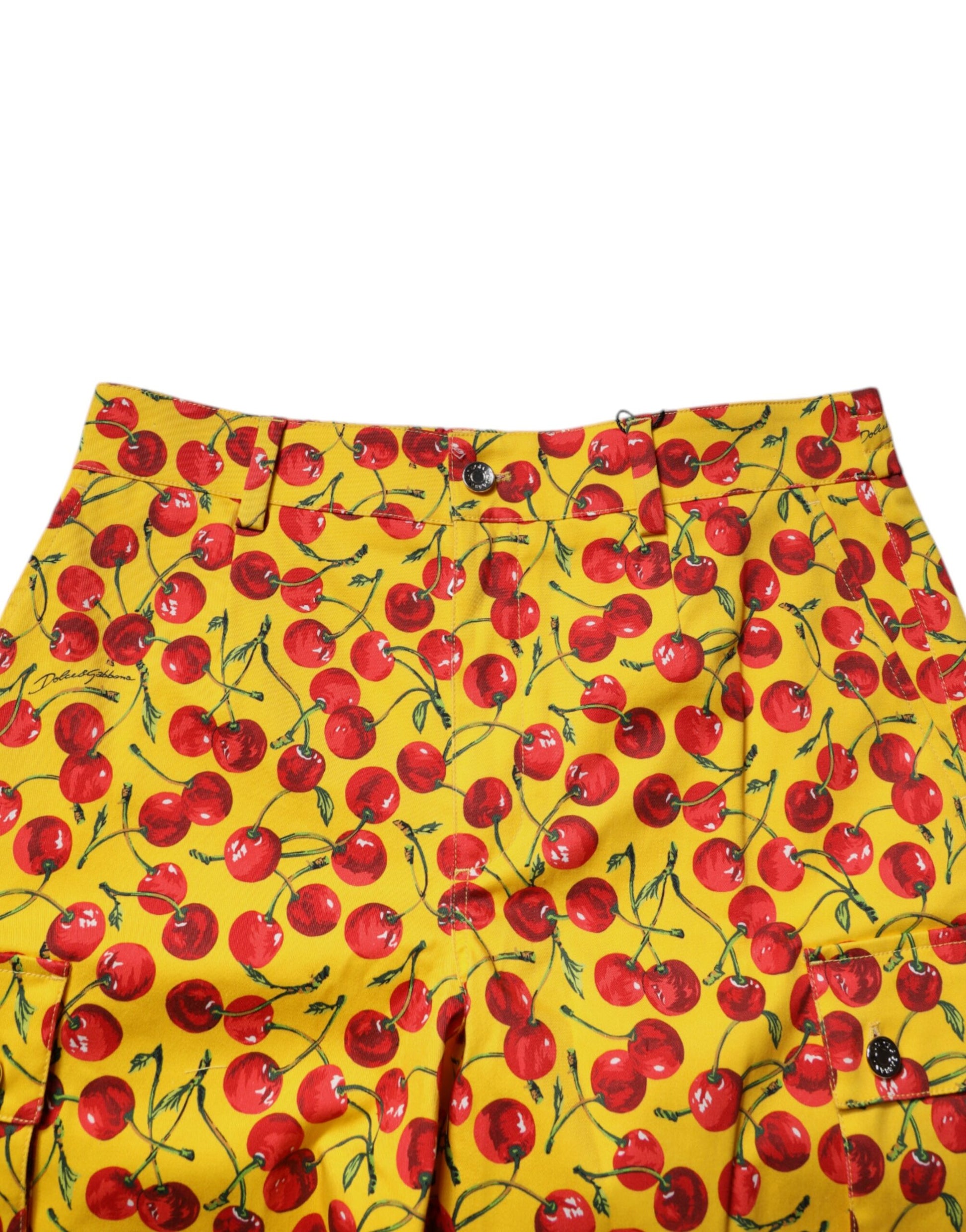 Yellow Cherry Print Cotton Men Bermuda Shorts