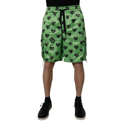 Green Heart Print Cargo Men Bermuda Shorts