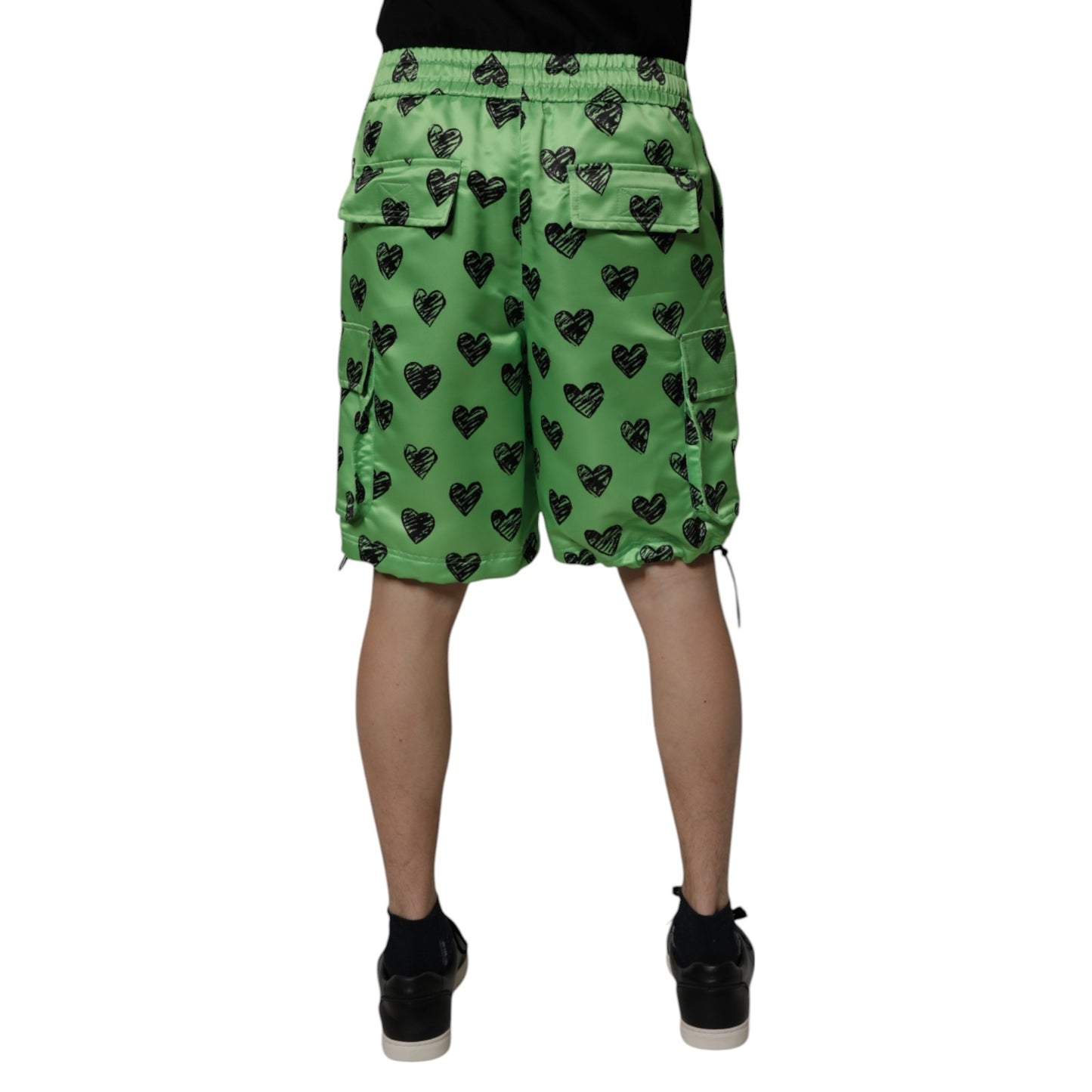 Green Heart Print Cargo Men Bermuda Shorts
