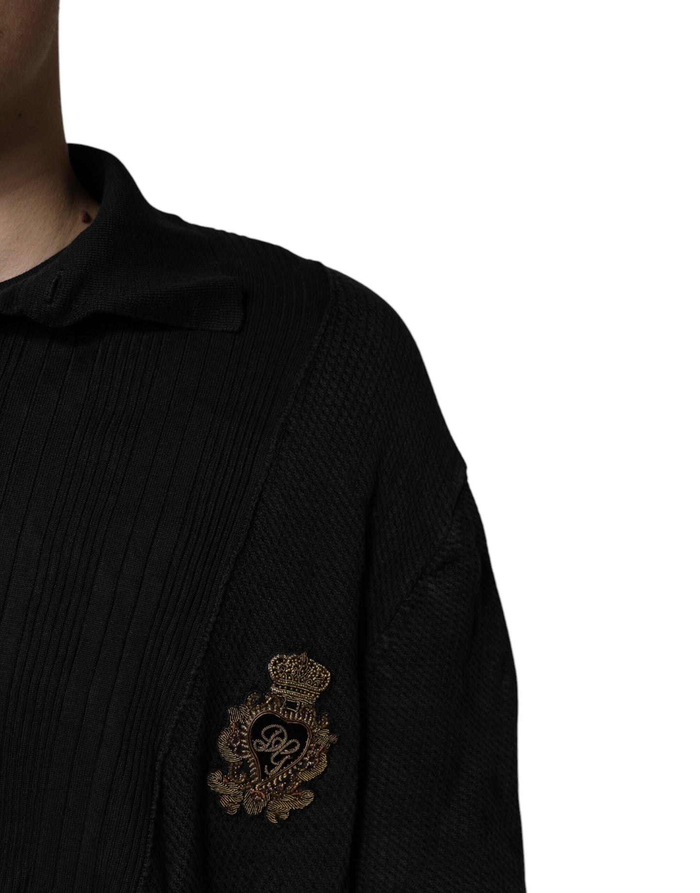 Black Heraldic Silk Buttoned Pullover Sweater