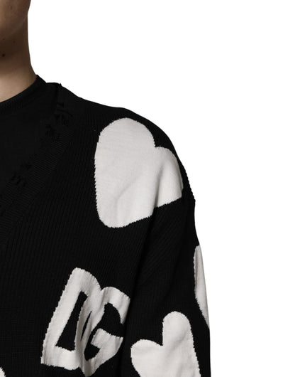 Black Hearts Silk Crew Neck Pullover Sweater